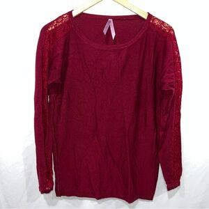Planet Motherhood Elegant Lace Sleeve Burgundy Top Women’s Size Large